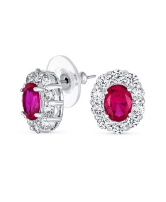 Серьги-гвоздики Bling Jewelry Classic Style Crown 1.5 CT CZ Halo Oval Cubic Zirconia Rhodium Plated Brass