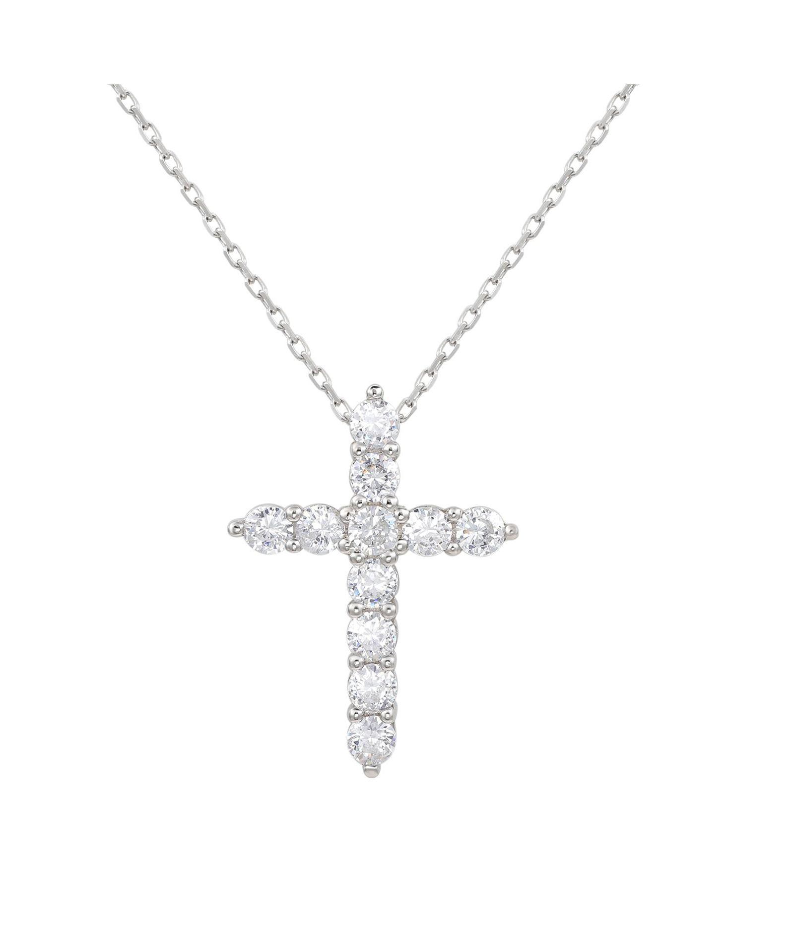 Suzy Levian Sterling Silver Cubic Zirconia Mini Cross Pendant Necklace