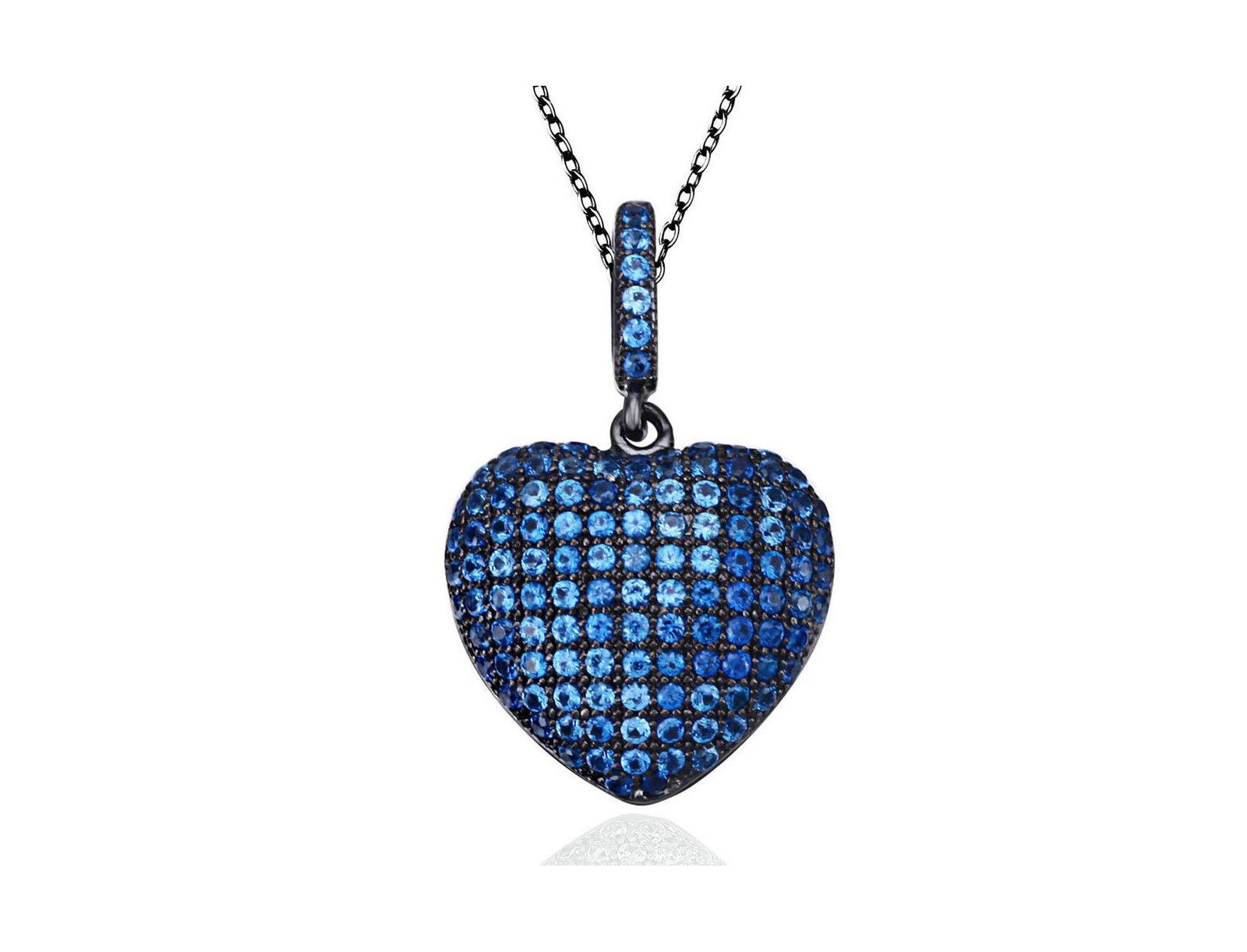 Suzy Levian Sterling Silver Cubic Zirconia Pave Mini Heart Pendant Necklace