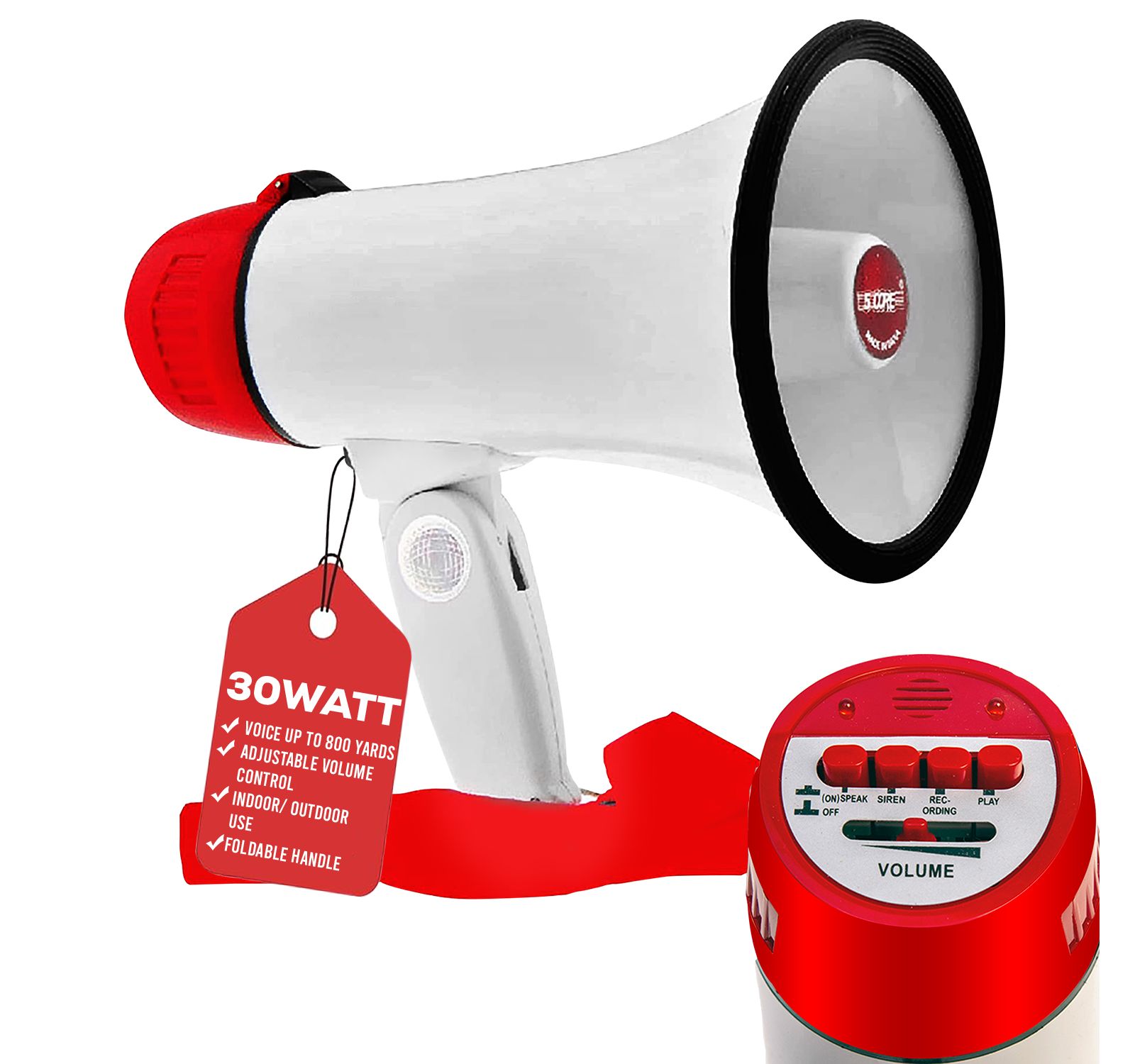 5 Core Megaphone Bullhorn Speaker 30W Mini Bull Horn Battery Power Cheer Megafono 800 Feet Range Loudspeaker 6R