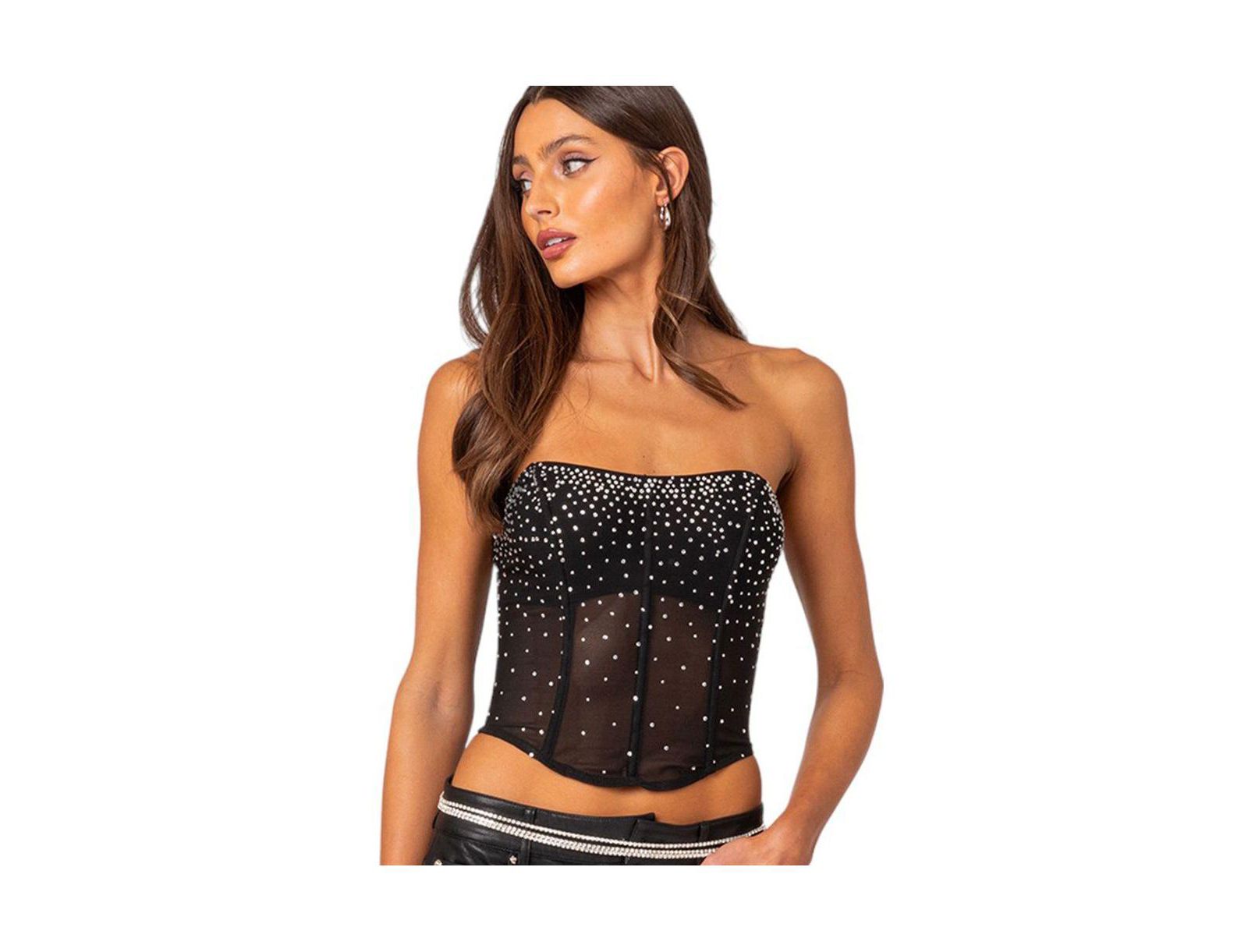 Edikted Women's Sheer rhinestone corset top