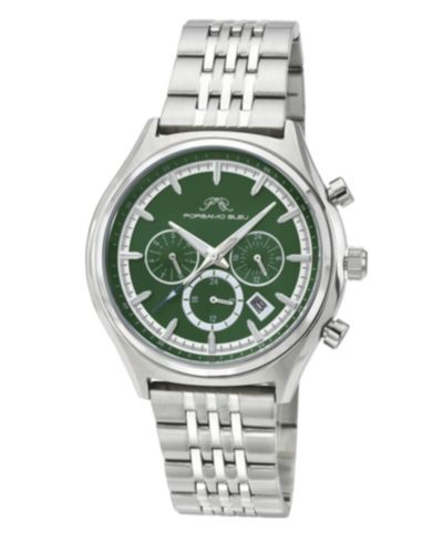 Мужские часы Porsamo Bleu Charlie Multifunction Silver Tone Stainless Steel с зеленым циферблатом 45 mm