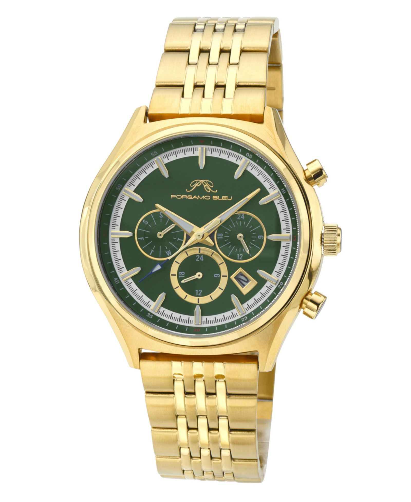 Porsamo Bleu Men's Charlie Multifunction Gold Tone Stainless Steel Bracelet Watch 45 mm