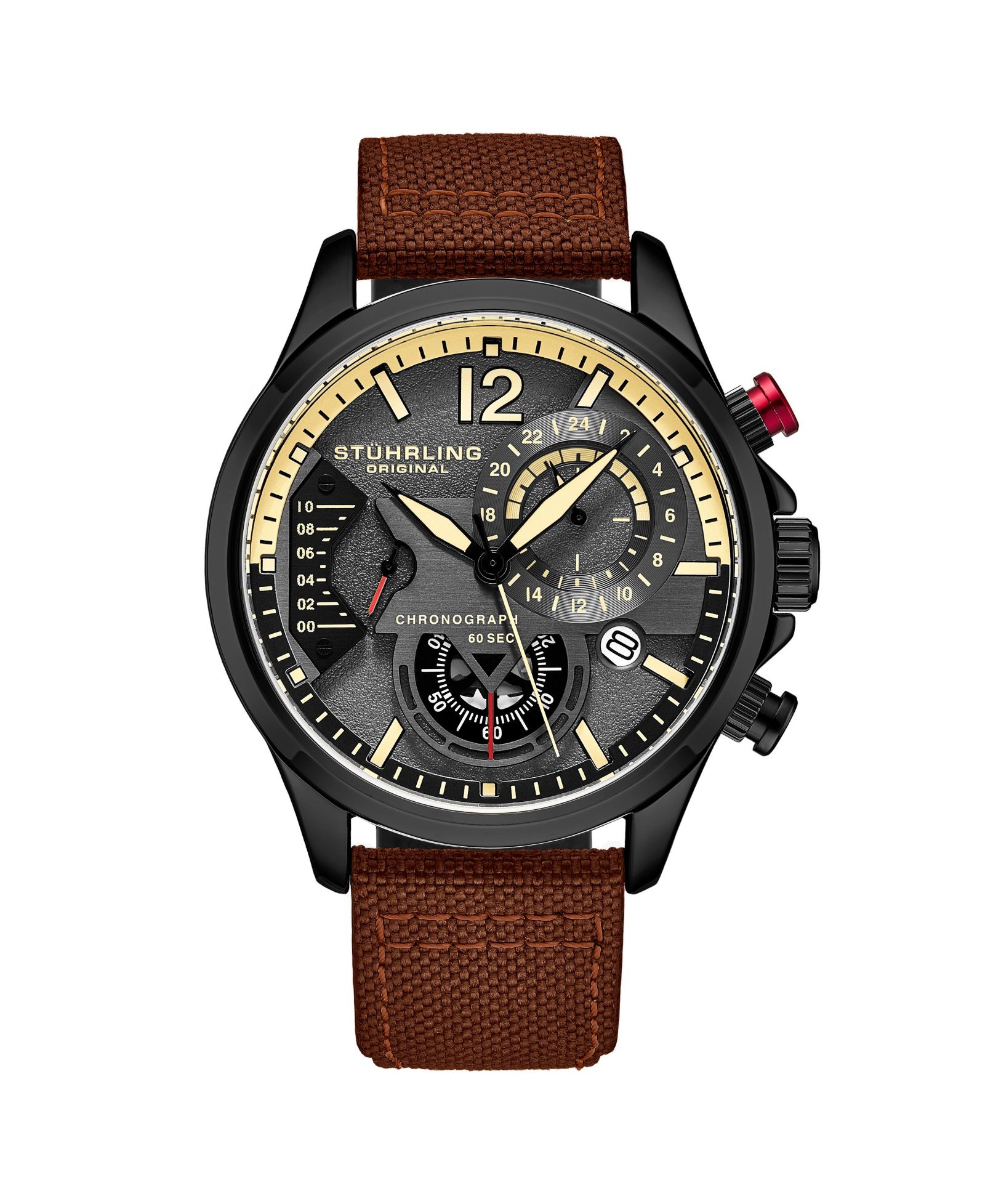 Stuhrling Model 4029 Men's Japan Quartz Chronograph, Leather Strap Watch