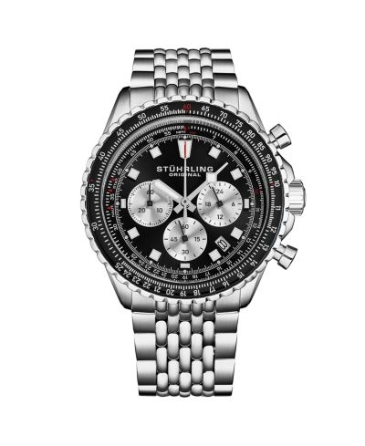 Stuhrling Men s RaceWay 1010 44mm Quartz Chronograph Watch, Black Dial with Silver Subdials, Tachymeter Bezel, Stainless Steel Bracelet