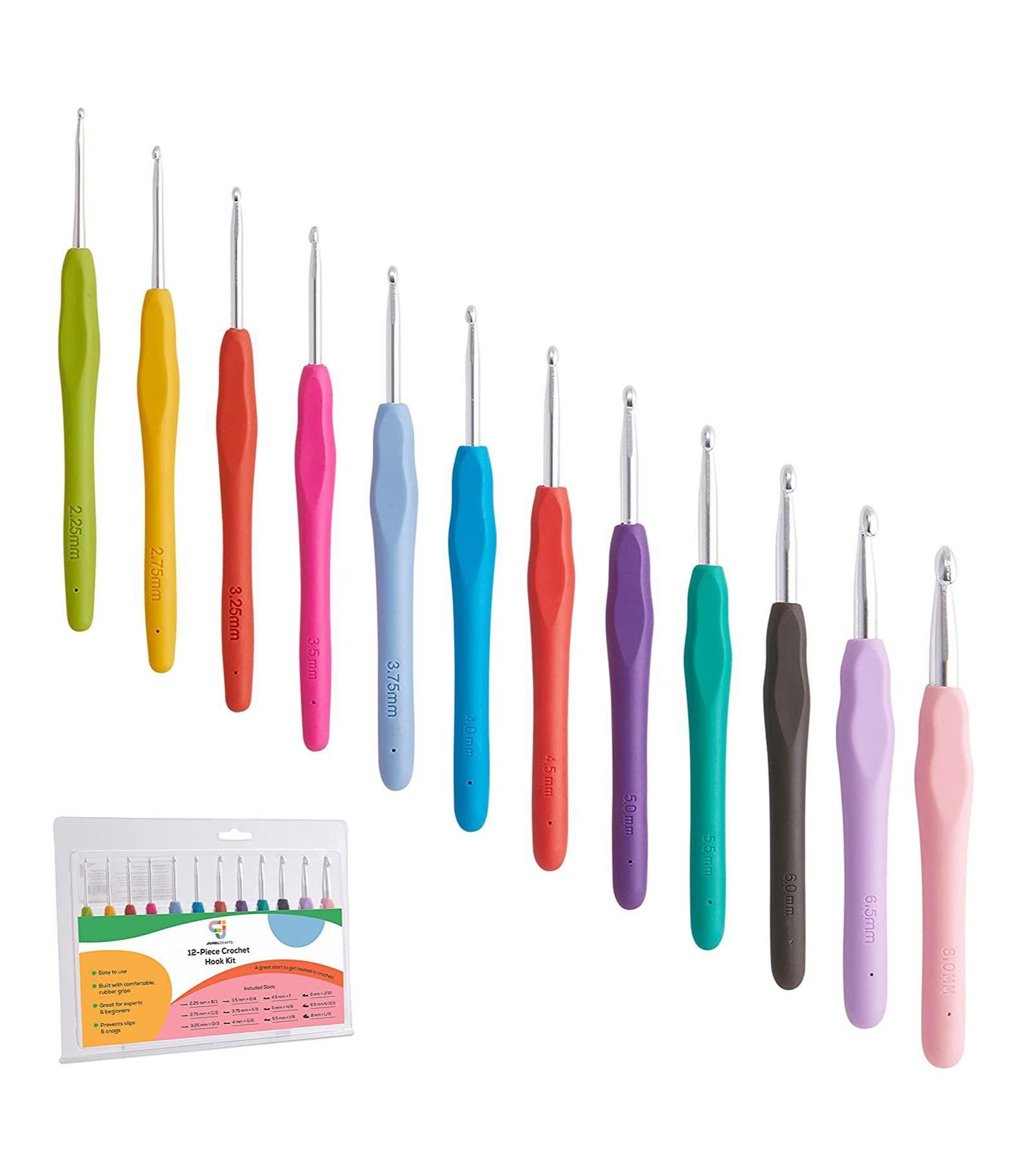 Jumbl Crochet Hook Set, 12 Colorful Ergonomic Crochet Hooks