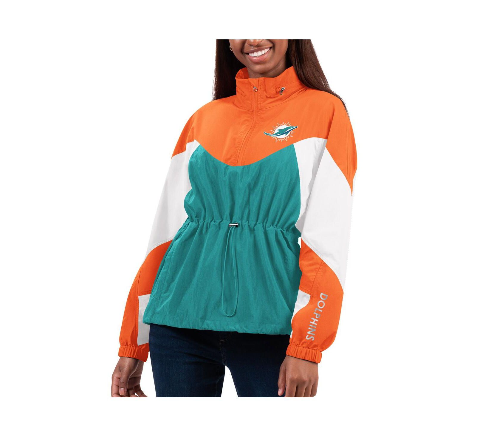 Женская легкая куртка G-III 4Her by Carl Banks Miami Dolphins Tie Breaker Aqua/Orange Quarter-Zip