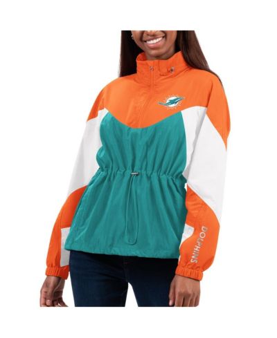 Женская легкая куртка G-III 4Her by Carl Banks Miami Dolphins Tie Breaker Aqua/Orange Quarter-Zip