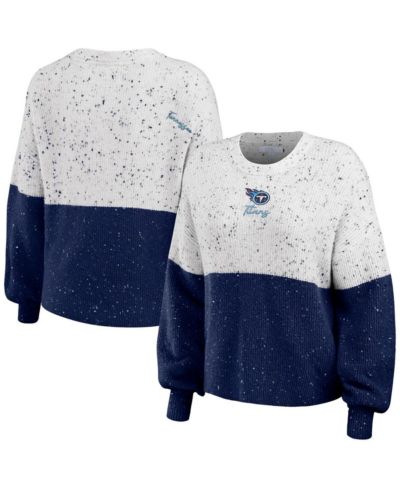 Женское WEAR by Erin Andrews White, Navy Tennessee Titans Color-Block Pullover Sweater