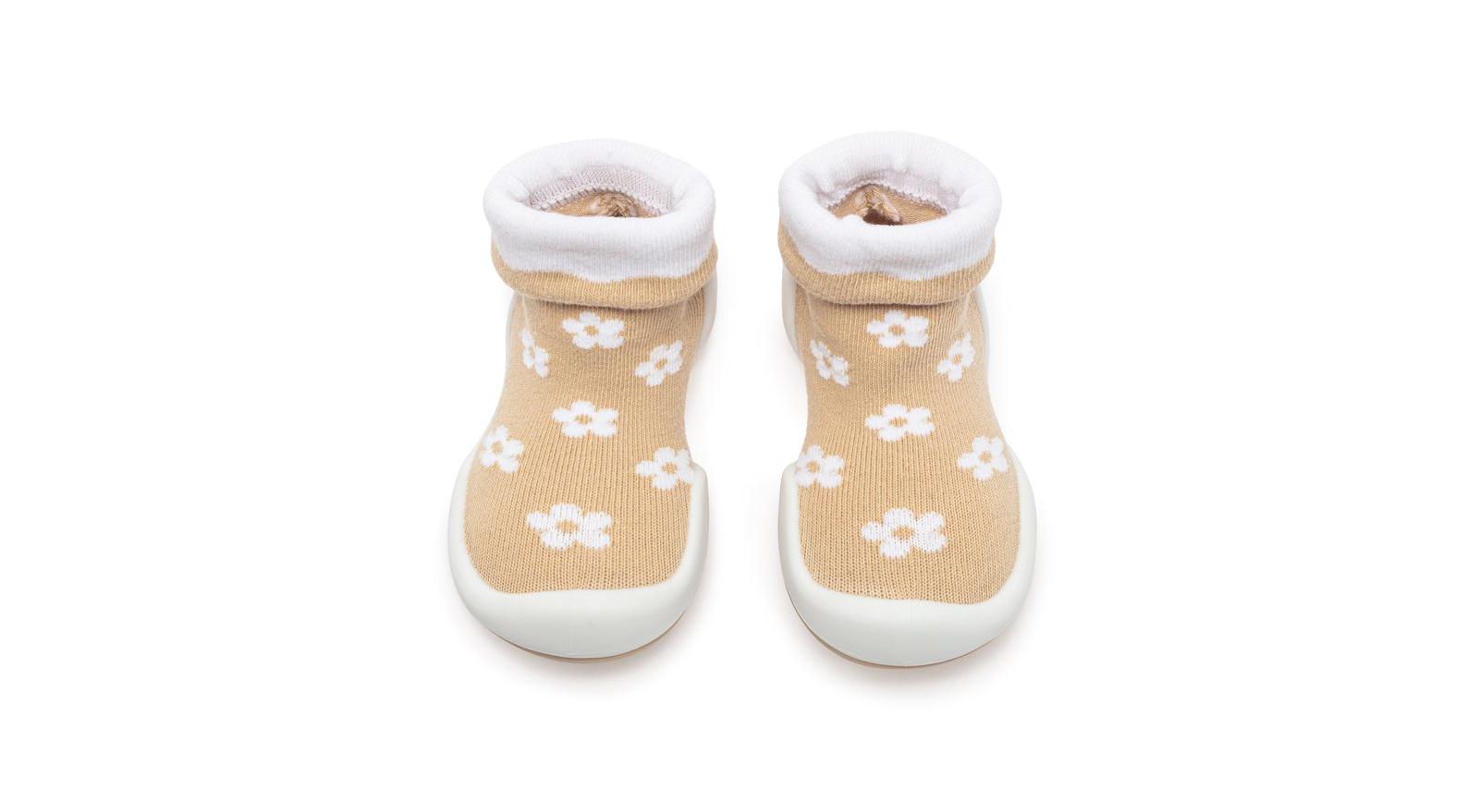 Komuello Infant Girl Breathable Washable Non-Slip Sock Shoes Daisies - Latte