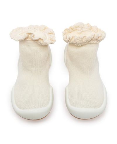 Komuello Infant Girl Breathable Washable Non-Slip Sock Shoes Lace trim - Off White