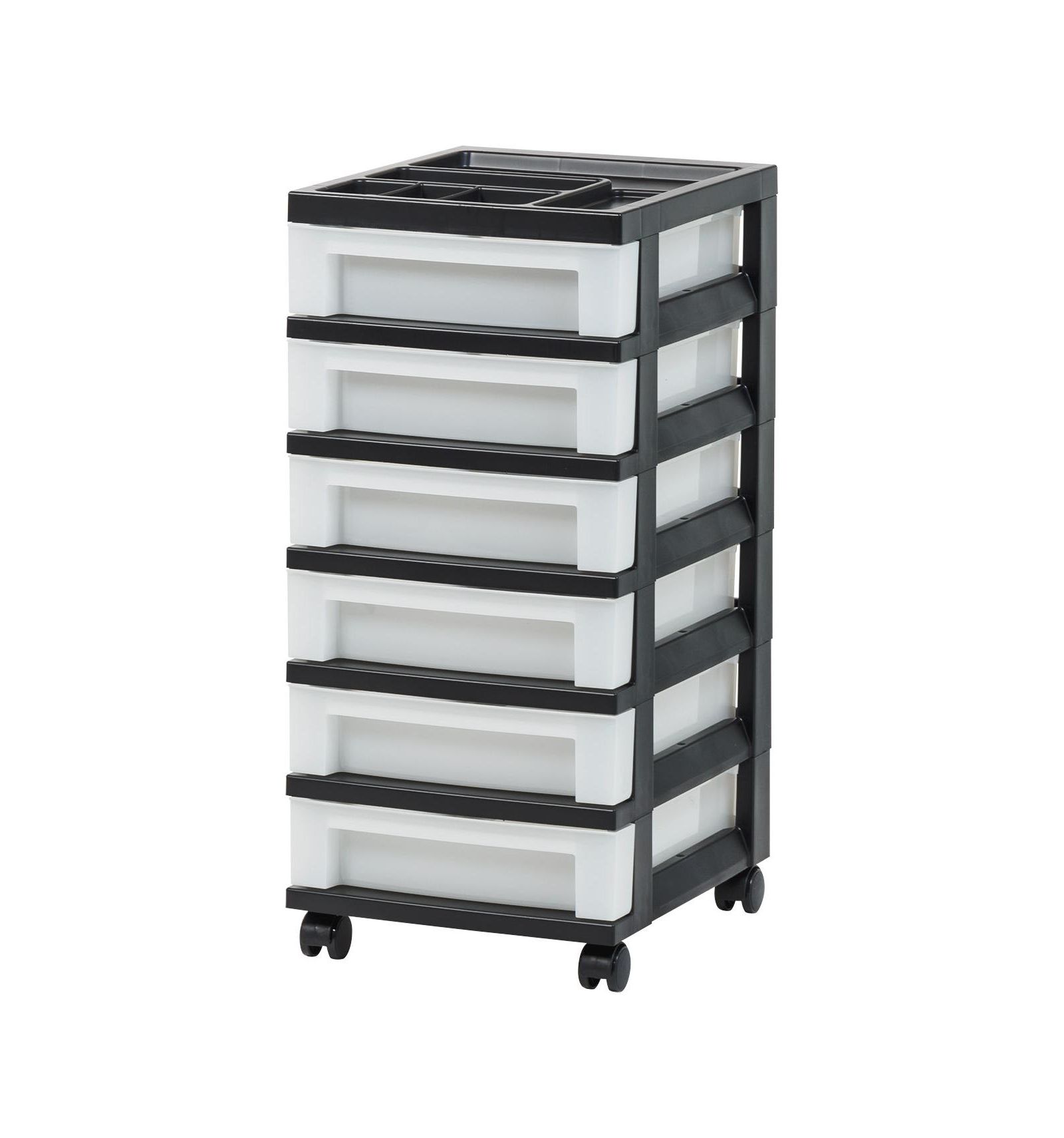 IRIS USA Craft Organizers and Storage, Rolling Storage Cart for Classroom Supplies, Storage Organizer for Art Supplies, Drawer Top Organizer for Small Parts, 6 Drawers, Black/Clear