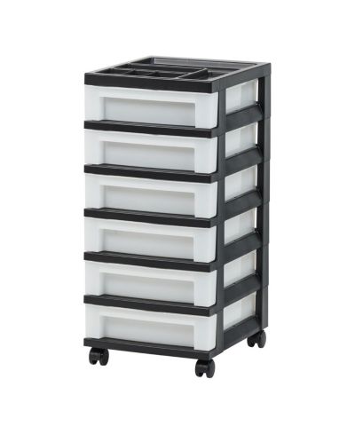 Организатор IRIS USA Rolling Storage Cart для школьных и художественных принадлежностей, 6 ящиков, черный/прозрачный