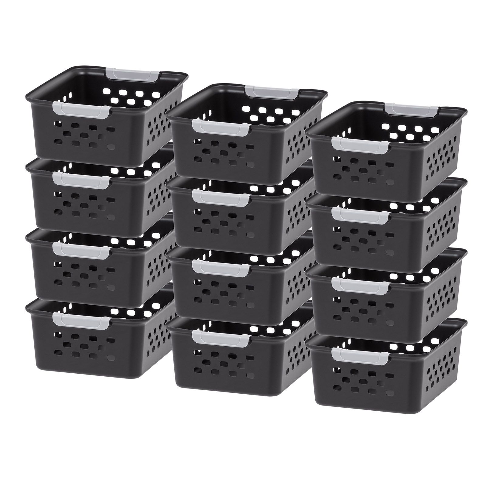 IRIS Small Plastic Storage Basket, Shelf Basket Organizer for Pantries Kitchens Cabinets Bedrooms, Black