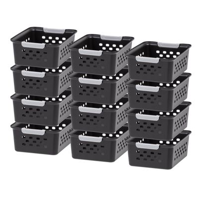IRIS Small Plastic Storage Basket, Shelf Basket Organizer for Pantries Kitchens Cabinets Bedrooms, Black