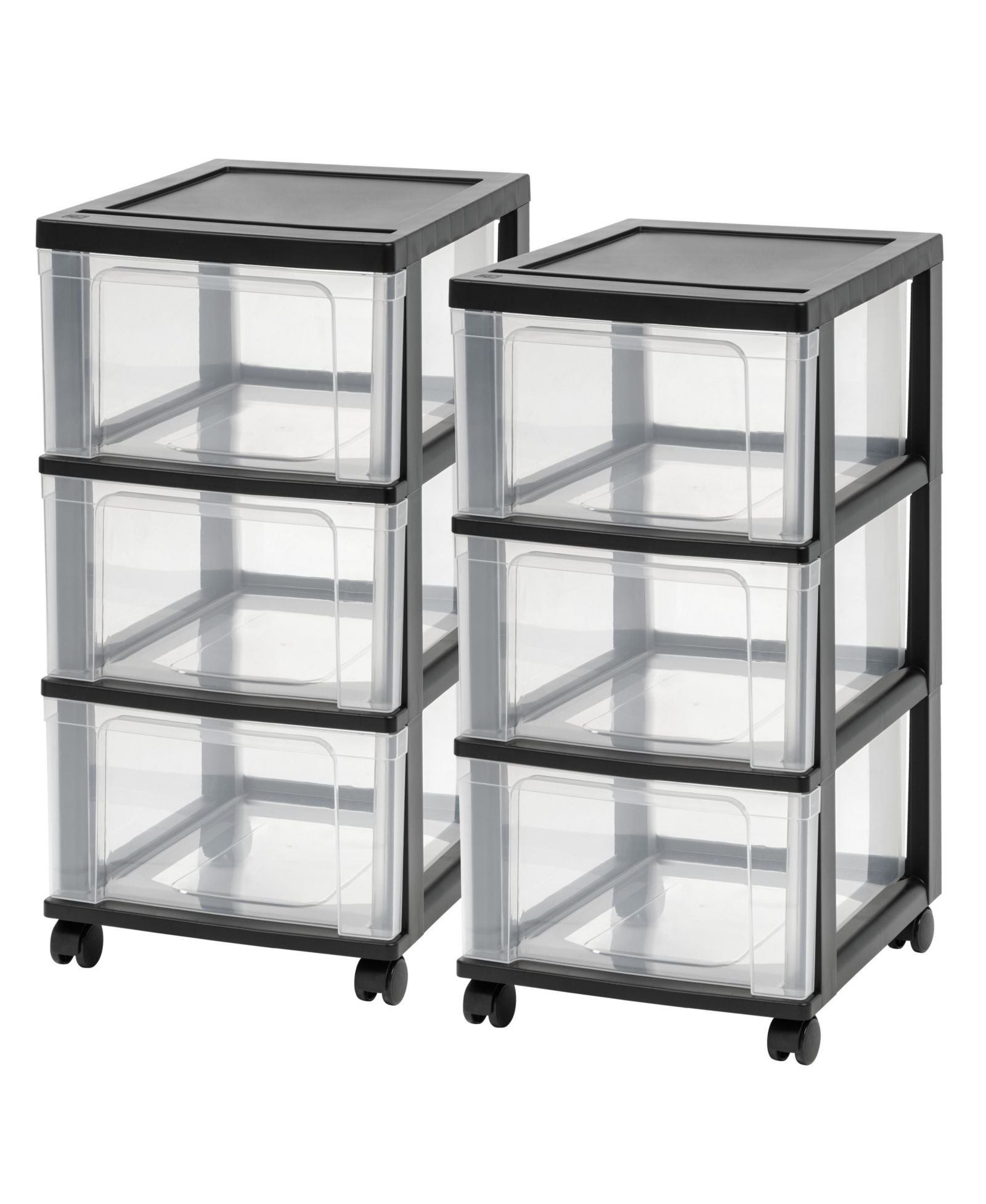 IRIS Set of 2 Plastic 3 Drawer Slim Narrow Storage Drawer Cart with 4 Caster Wheels