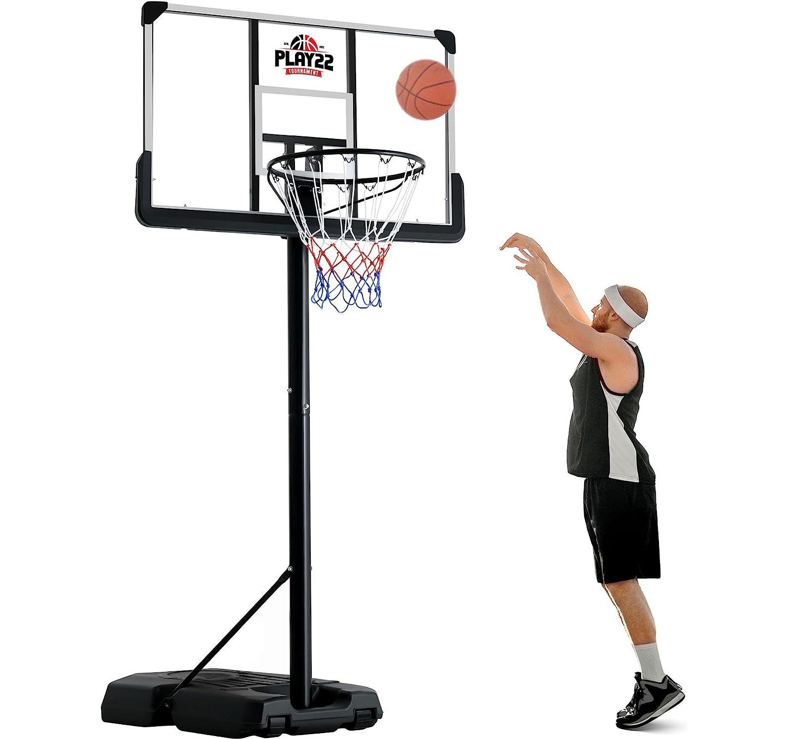 Portable Basketball Hoop 10 ft Adjustable - 44in Shatterproof Backboard - Basketball Goal System 8-10 ft Adjustable Basketball Hoop