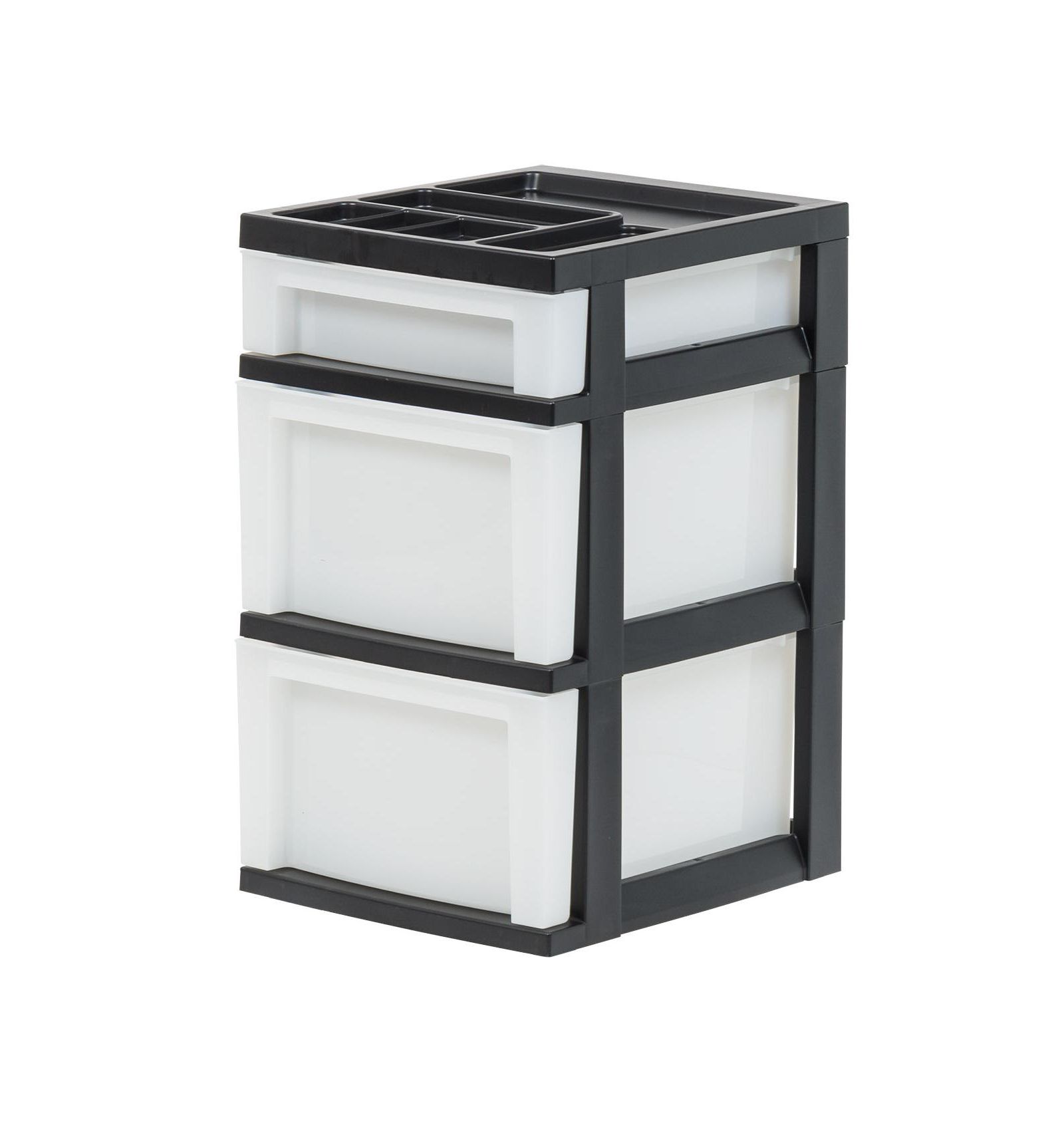 IRIS USA Craft Plastic Organizers and Storage, Storage Drawers for Classroom Supplies, Storage Organizer for Art Supplies, Drawer Top Organizer for Small Parts, 3 Drawer, Black/Pearl