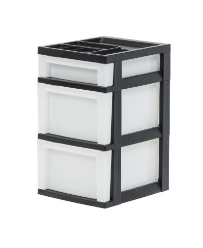 IRIS USA Craft Plastic Organizers and Storage, Storage Drawers for Classroom Supplies, Storage Organizer for Art Supplies, Drawer Top Organizer for Small Parts, 3 Drawer, Black/Pearl