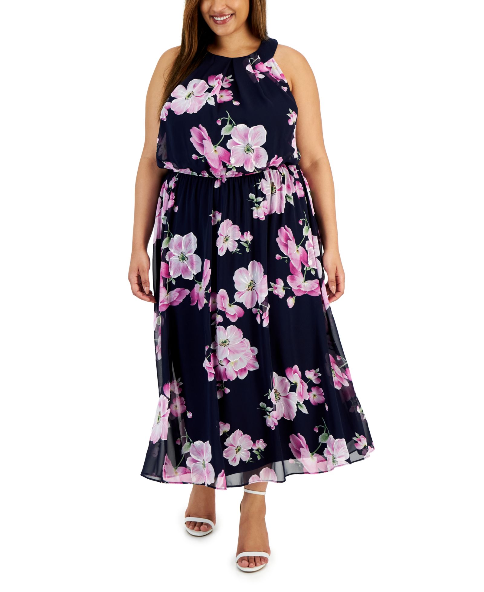 Женское макси-платье Robbie Bee Plus Size Floral-Print Halterneck