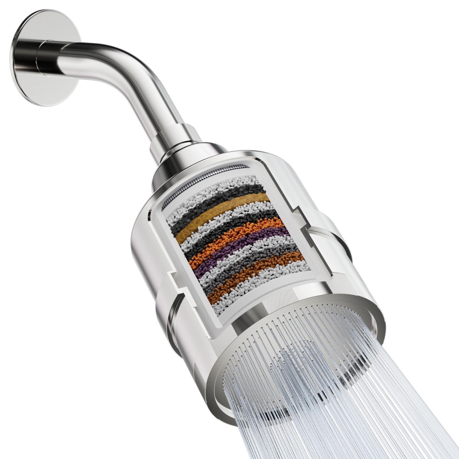 Mist Water Softening Chrome Shower Filter with 2 Cartridges, 15-Stage Filtration for Skin and Hair Care