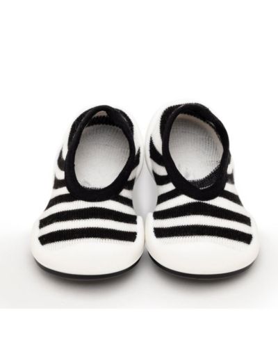 Komuello's Infant Boy Girl First Walk Sock Shoes Flat Black Stripe