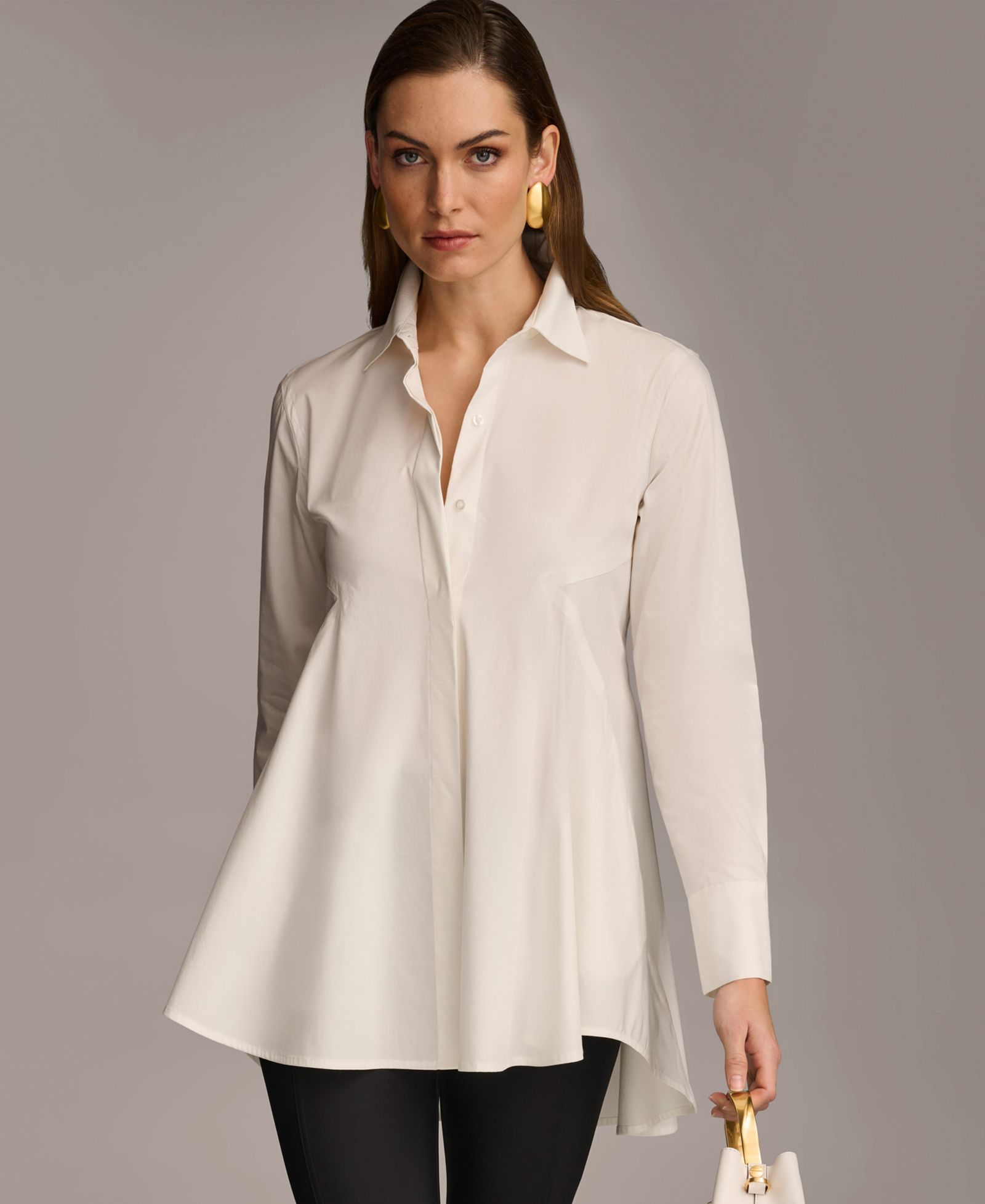 Donna Karan New York Women's A-Line Button-Down Poplin Tunic Top