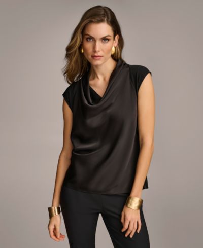 Donna Karan New York Женский топ с воротником-стойкой и коротким рукавом