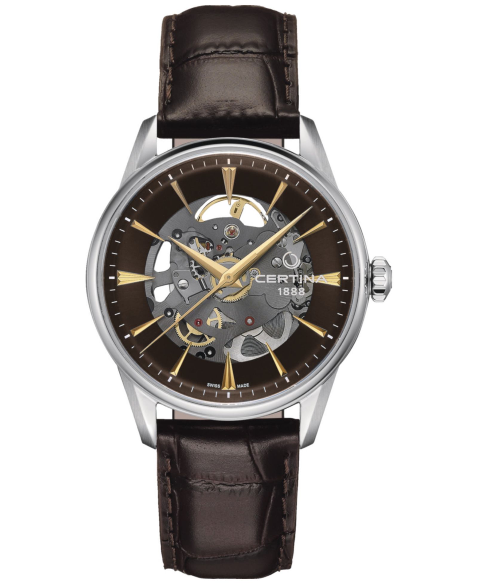 Certina Men's Swiss Automatic DS-1 Skeleton Black Strap Watch 40mm