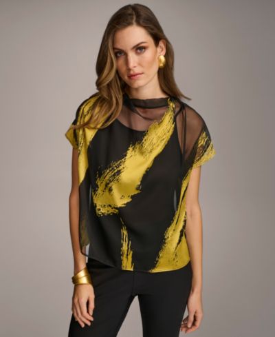 Donna Karan Женская блузка с коротким рукавом и металлическим принтом