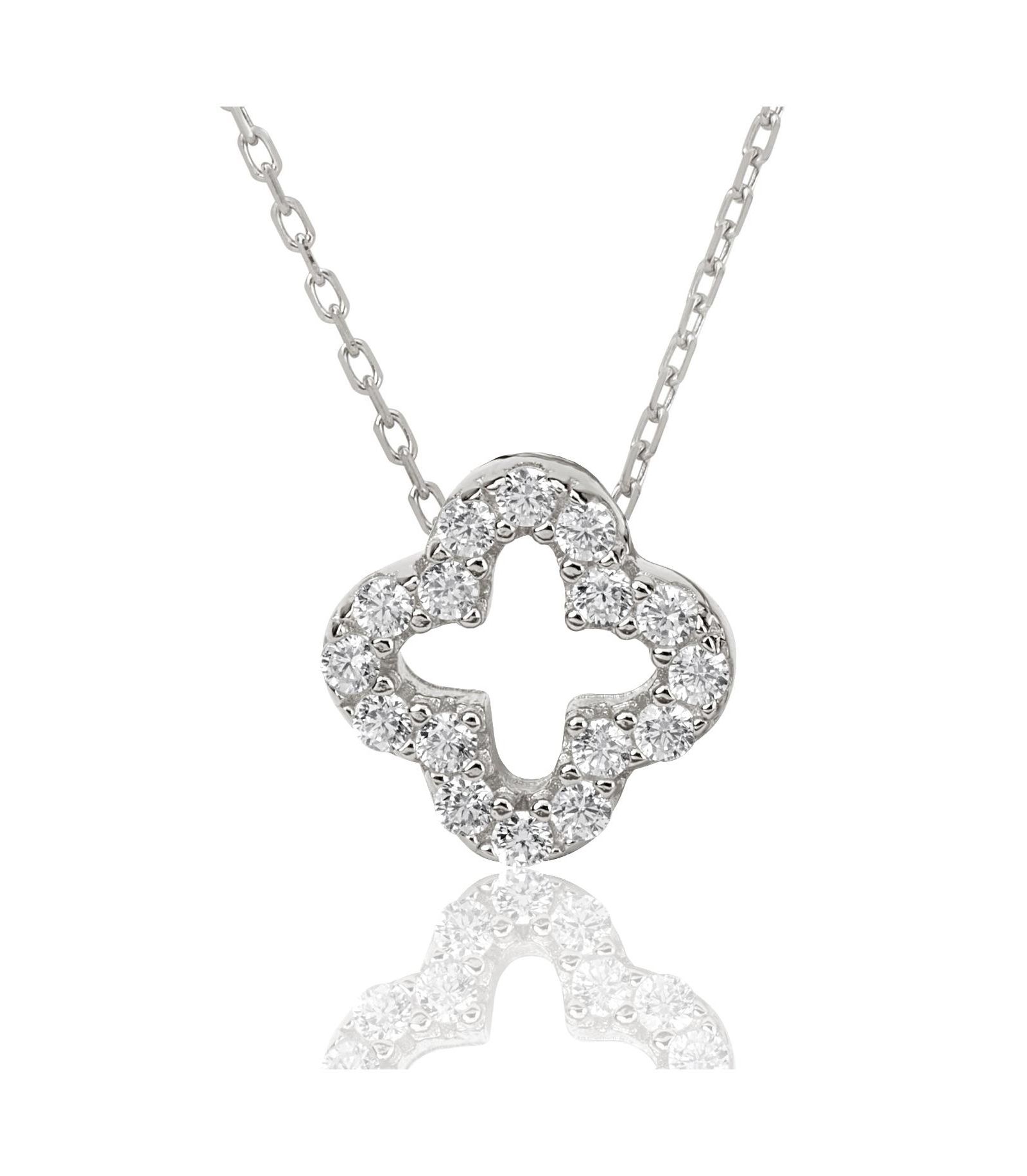 Suzy Levian Sterling Silver Cubic Zirconia Mini Clover Pendant Necklace
