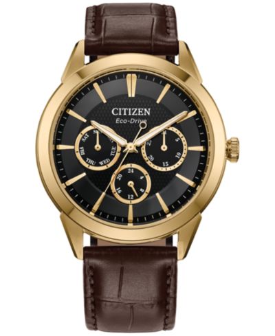 Citizen Eco-Drive Мужские часы Rolan с коричневым кожаным ремешком 40mm