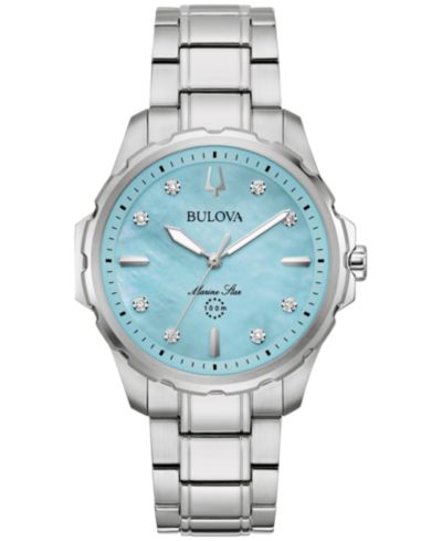 Женские часы Bulova Marine Star Diamond Accent Stainless Steel Bracelet 36mm