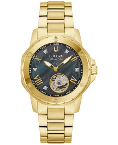 Женские часы Bulova Automatic Marine Star Diamond Accent Gold-Tone Stainless Steel 35mm