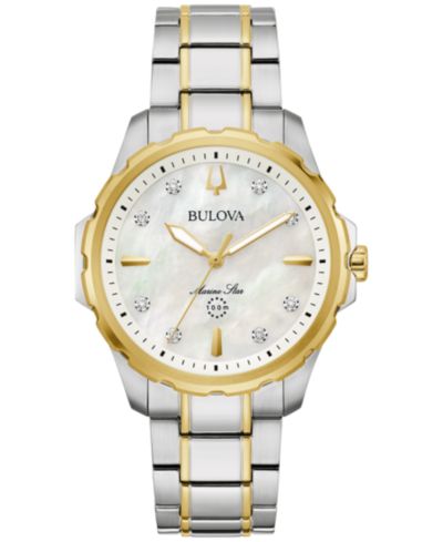 Женские часы Bulova Marine Star, двухцветная нержавеющая сталь, с бриллиантами, 36mm