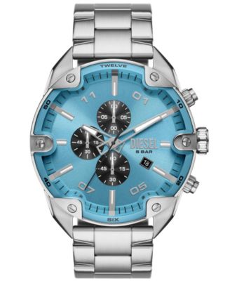 Мужские часы Diesel Spiked Chronograph Silver-Tone Stainless Steel 49mm