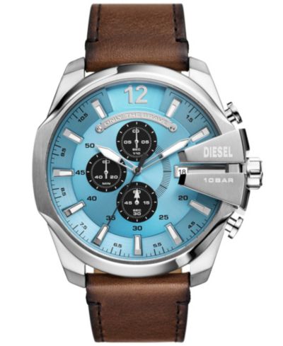 Diesel Мужские часы Mega Chief Chronograph, коричневый кожаный ремешок, 51mm