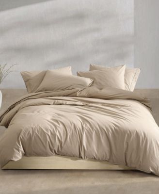 Calvin Klein Washed Percale Cotton Solid 3 Piece Duvet Cover Set, Queen