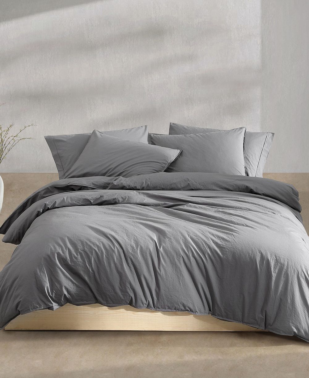 Calvin Klein Washed Percale Cotton Solid 3 Piece Duvet Cover Set, King