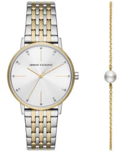 A|X Armani Exchange Женский набор: часы из двухцветной нержавеющей стали 36mm и браслет