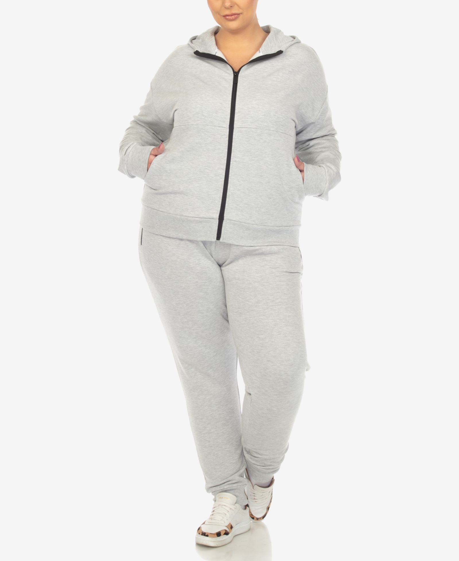 White Mark Plus Size Fleece Lined 2-Piece Tracksuit Set
