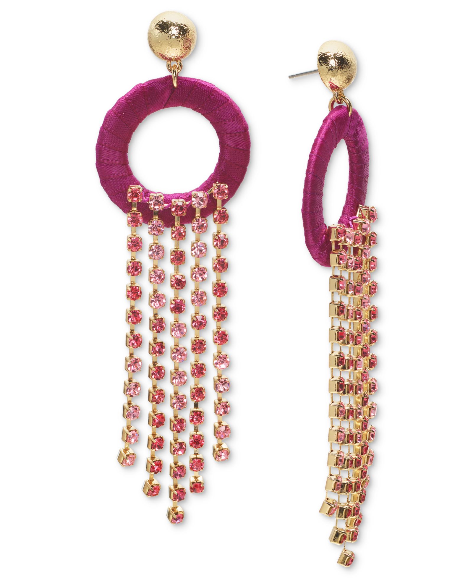Серьги I.N.C. International Concepts Gold-Tone Ribbon-Wrapped Circle & Color Crystal Fringe Statement