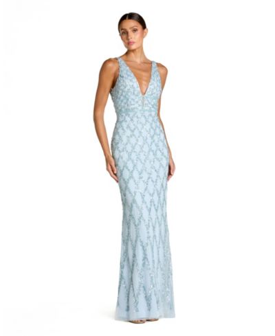 Женское вечернее платье Mac Duggal Sequined Plunge Neck Sleeveless Column Gown