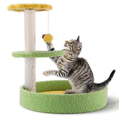 17" Cat Tree with Sisal Scratching Post, Flower-Shaped Perch and Plush Toy Ball for Indoor Cats