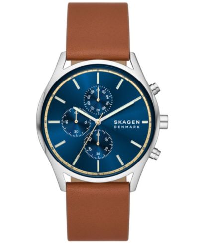 Skagen Мужские часы Hoist Chronograph с коричневым кожаным ремешком 42mm