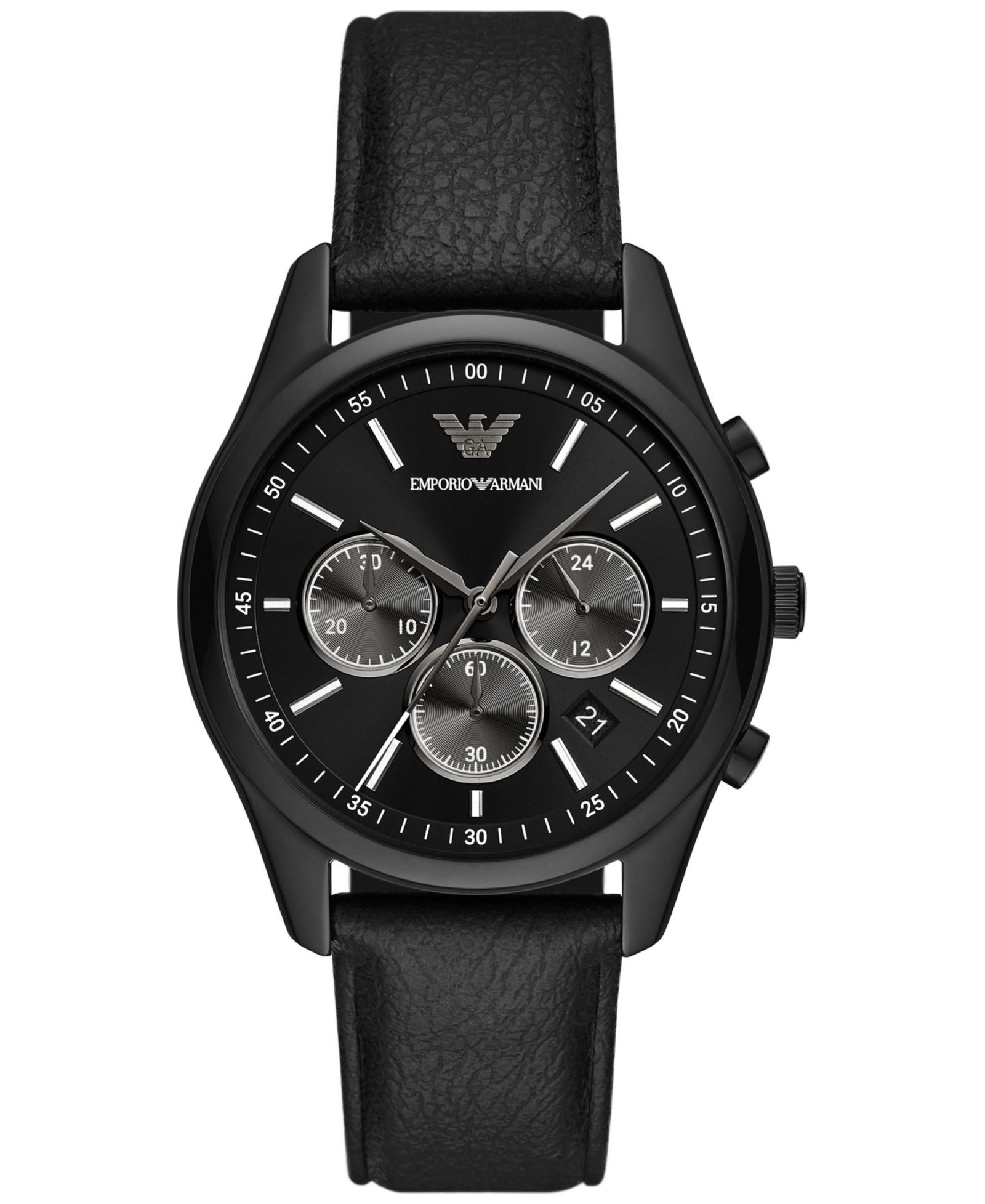 Emporio Armani Men's Chronograph Black Leather Strap Watch 41mm
