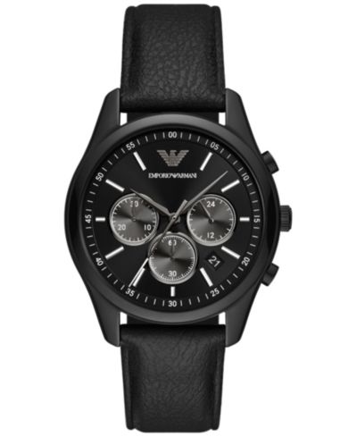 Мужские часы Emporio Armani Chronograph с черным кожаным ремешком 41mm