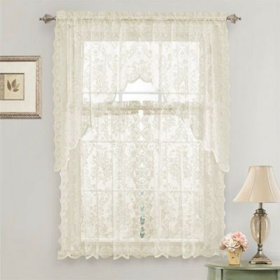 Комплект штор Kate Aurora Shabby Living Lena Floral Lace Kitchen Curtain Tier and Swag