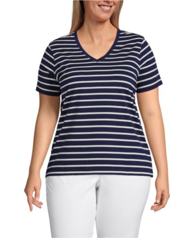 Lands' End Plus Size рубашка V-образного выреза из хлопка Supima расслабленного кроя
