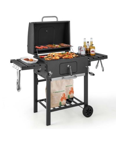 Costway Outdoor Charcoal Grill 391 sq.in. Cooking Area 2 Foldable Side Table BBQ Camping